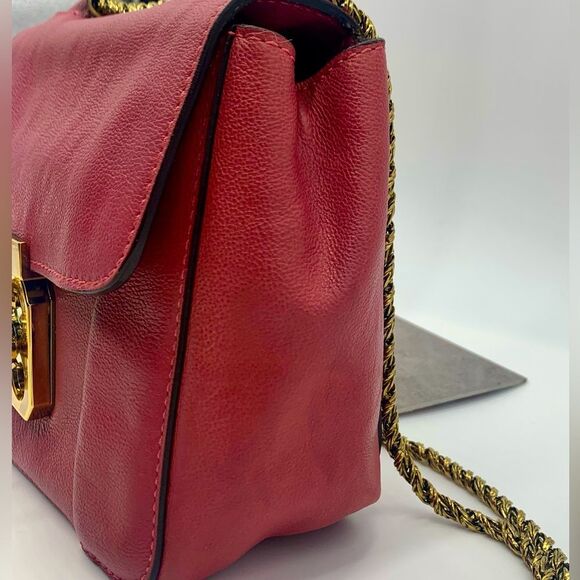 Auth Luxe Chloe Fuchsia Leather Elsie Shoulder Bag Hardware Turn Lock Excellent - Picture 4 of 16